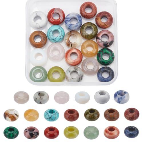 arricraft 20 Stück Edelstein Perlen Aus Europa 20 Stil Rondelle Naturedelstein Abstandsperlen Mit Großem Loch Lose Abstandsperlen Für Die Herstellung von DIY Armbändern Halsketten Schmuckherstellung von arricraft