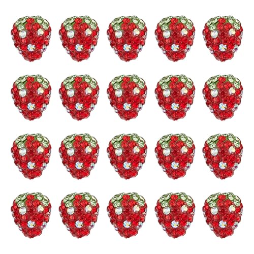 arricraft 20 Stück Erdbeer Strassperlen Der Güteklasse A 13x15mm 3D Frucht Kaugummi Perlen Pavé Diskokugel Perlen Polymer Ton Kristallperle Für Die Herstellung von Armbändern Halsketten von arricraft