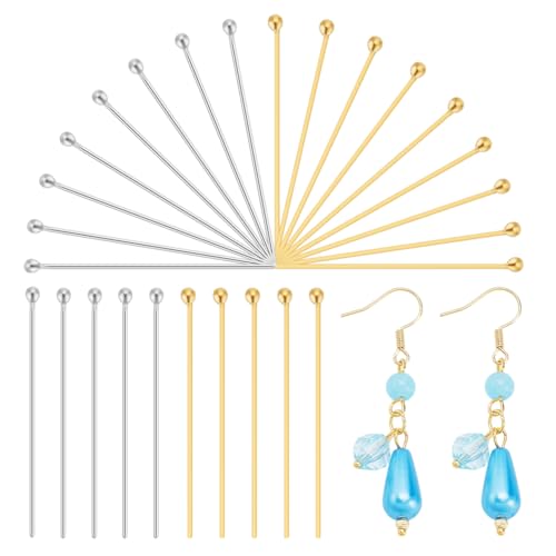 arricraft 30 Stück 2 Farben 925 Sterling Silber Kugelkopfstifte Silbernes Stecknadel Set Mit Rundem Kopf Für Die Herstellung von Halsketten Armbändern Ohrringen Basteln Schmuck Zubehör von arricraft