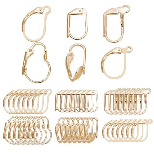 arricraft 48 Stück Messing-Ohrringe Mit Hebelverschluss, 6 Stile, Goldene Französische Ohrringhaken, Metall-Ohrbügel Mit Horizontaler Offener Schlaufe Für Die DIY-Ohrringherstellung von arricraft