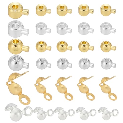 arricraft 80 Stück Quetschperlen mit 18 Karat Gold und 925er Sterlingsilber überzogene Quetschperlen mit 40 Perlenspitzen, Abstandshalter-Perlen, Stopper, Quetschperlenenden, Zubehör für DIY-Armbänder arricraft 80 Stück Quetschperlen mit 18 Karat Gold und 925er Sterlingsilber überzogene Quetschperlen mit 40 Perlenspitzen, Abstandshalter-Perlen, Stopper, Quetschperlenenden, Zubehör für DIY-Armbänder von arricraft