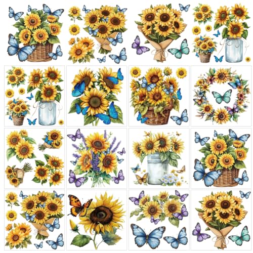 arricraft Abziehbilder Zum Aufreiben Sonnenblumen Und Schmetterlingsmotiv 12 Blatt Sonnenblumen Element Zum Aufreiben Transferaufkleber PVC Zum Aufreiben Aufkleber Für Heimwerker Möbel Fenster von arricraft