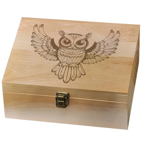 arricraft Erinnerungsbox Aus Holz Mit Eulenmotiv Knotenbox Aus Metall Mit Klappdeckel Und Schloss Dekorative Aufbewahrungsbox Versteckbox Für Foto Brief Souvenir Schmuck von arricraft