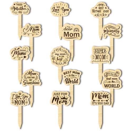 arricraft Pflanzenetiketten Mit Aufschrift „Alles Gute Zum Muttertag“ 15 Stück Holzmarker Mit Sprüchen „To Mom'S Confession“ (Für Die Beichte Der Mutter) Mehrere Arten von Etiketten Zum Dekorieren von arricraft