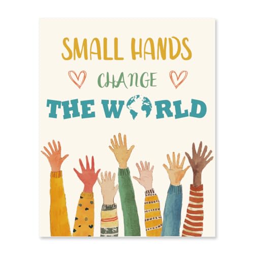 arricraft Poster „Kleine Hände Verändern Die Welt“ 1 Stück Handgemaltes Erdgemälde Klassenzimmer Dekor Inspirierendes Spielzimmer Kinderzimmer Dekor Bild Pädagogisches Poster Für Den Kindergarten von arricraft