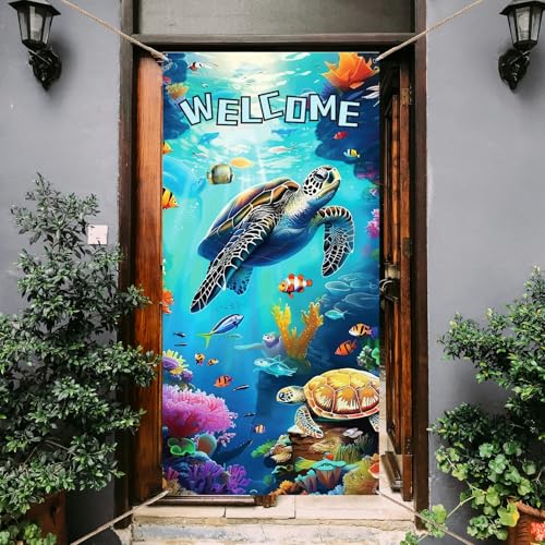 arricraft Türverkleidung Mit Schildkrötenmotiv 1 Stück Türbanner „Sommer“ Mit Strandmotiv Nautischem Veranda Banner Party Dekoration Mit Ozeantieren Polyester Schild Für Partyzubehör von arricraft