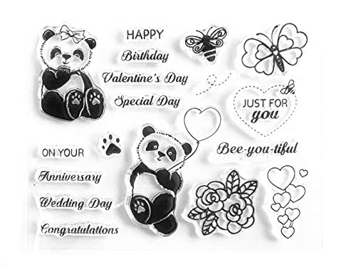 Arrietty Transparente Stempel für Valentinstag, Hochzeit, Geburtstag, Jahrestag, Panda, Luftballon, Schmetterling, Biene, für Karten, Dekoration, klare Stempel oder Scrapbooking-Papierbastelwerkzeuge von arriettycraft