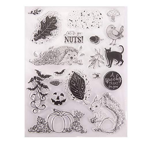 Happy Halloween Gruselige Leckereien Kürbis Nüsse Eichhörnchen Fledermaus Schwarze Katze Gummistempel Klare Stempel für Kartenherstellung Dekoration und DIY Scrapbooking von arriettycraft