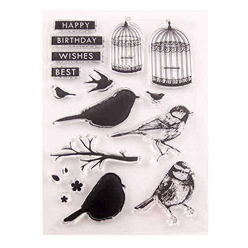 arriettycraft Transparente Stempel mit Vogelkäfig, Happy Birthday Best Wishes für Kartengestaltung, Dekoration und Scrapbooking, Gummistempel für Bastelarbeiten-A1539 von arriettycraft