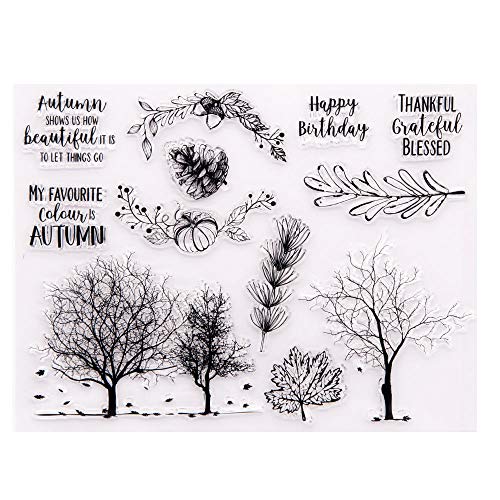 arriettycraft Bäume Herbst Tag Herbst Happy Birthday Nüsse Gummistempel Clear Stamps für Weihnachtskartenherstellung Dekoration und DIY Scrapbooking Gummistempel zum Basteln von arriettycraft