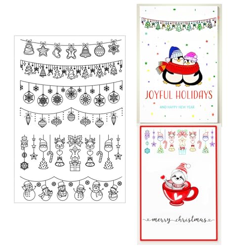 arriettycraft Christmas Banners Lace Clear Stamps for Card Making or Journaling Christmas Baubles Trees Snowman Transparent Silicone Stamps for DIY Scrapbooking Supplies Crafting Paper von arriettycraft