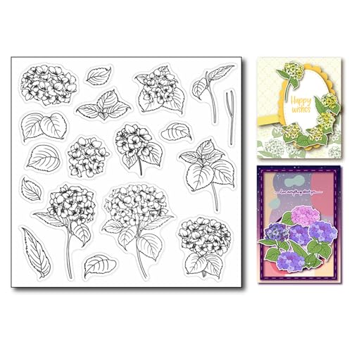 arriettycraft DIY Hortensien dekorative klare Stempel für Kartenherstellung oder Journaling, Hortensienblüten Blumen-Silikonstempel für Scrapbooking, Fotoalbum, Papierbasteln, Dekoration von arriettycraft