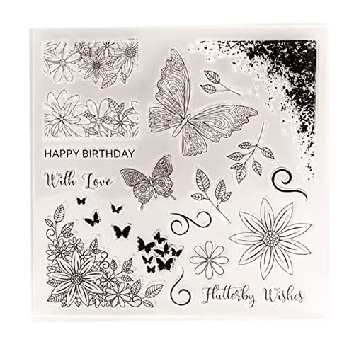 arriettycraft Schmetterling transparente Stempel Blumen Ecken Alles Gute zum Geburtstag Transparente Silikon Stempel für Kartenherstellung DIY Handwerk Scrapbooking Grußkarte Dekor-A1989 von arriettycraft