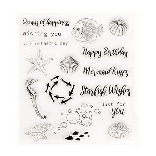 arriettycraft Seaworld Seestern Muschel Seepferdchen Wal Happy Birthday Bubles Stempel Gummi Klar Stempel Siegel Sammelalbum Fotoalbum Dekorative Kartenherstellung Transparente Stempel von arriettycraft