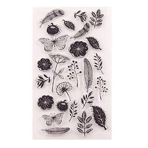 arriettycraft Stempel mit Blumen, Blättern, Federn, Löwenzahn, aus Gummi, transparente stempel, für Scrapbooking, Fotoalben, dekorative Karten von arriettycraft