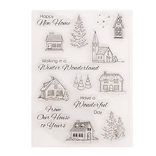 arriettycraft Transparenter Stempel mit Weihnachtsbaum-Haus, Winter-Wunderland, für Kartengestaltung, Dekoration und Bastelarbeiten von arriettycraft