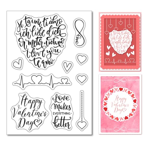 arriettycraft Valentinstag Sentiment Clear Stamps Set for Card Making or Journaling, I Love You Phrase Hearts Transparent Silicone Stamps for Journals Scrapbooking Paper Crafts Decoration von arriettycraft