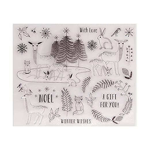 arriettycraft Winter Wonderland transparente Stempel für Weihnachtsbaum, Hirsch, Elch, Kranz, Schneeflocken, Tiere, für Kartengestaltung, Dekoration und DIY Scrapbooking von arriettycraft
