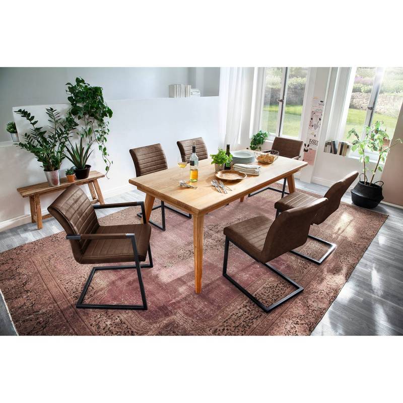 home24 Armlehnenstuhl Finga I 54 x 86 x 63cm Vintage Kunstleder Kasai: Braun Braun/Braun Schwarz von home24