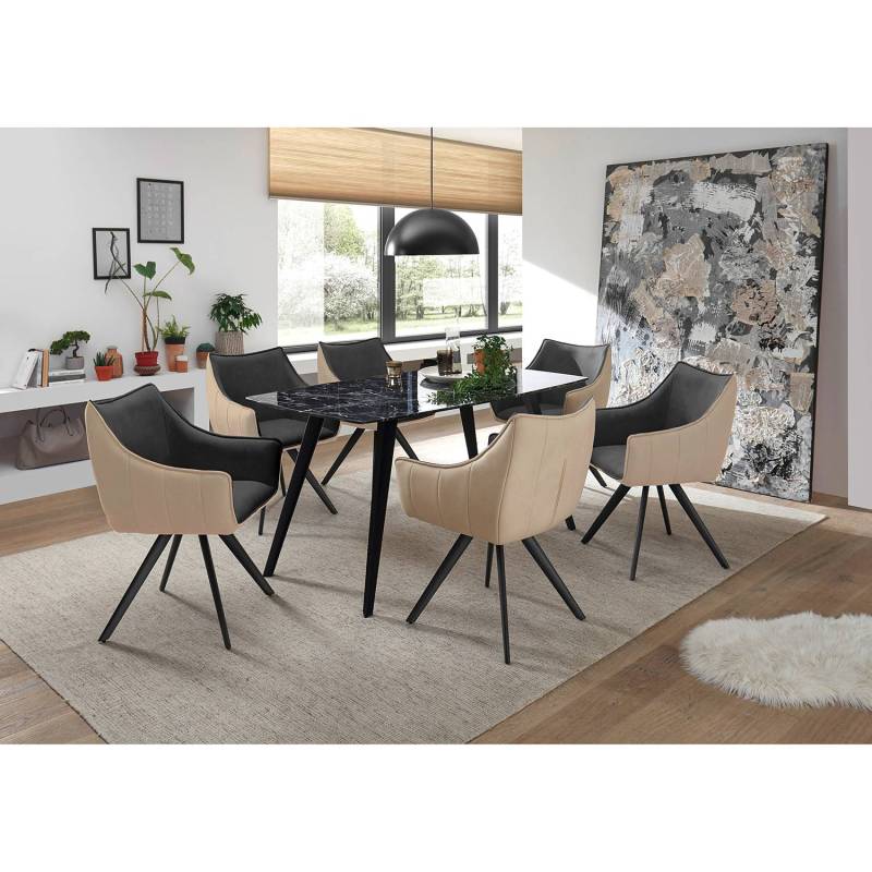 home24 Armlehnenstuhl Noyack 2er-Set 61 x 88 x 62cm Grau/Beige von home24