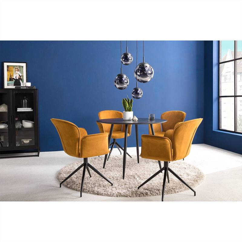 home24 Drehbarer Armlehnenstuhl Yves 63 x 91 x 66cm Gelb/Ocker von home24