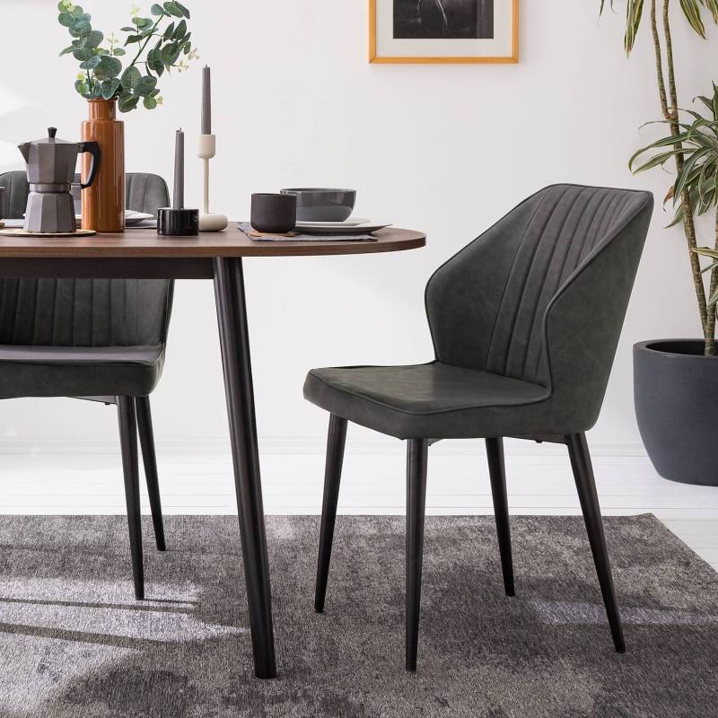 home24 Esszimmerstuhl Watson 2er-Set 49 x 84 x 61cm Grau/Vintage Grau von home24