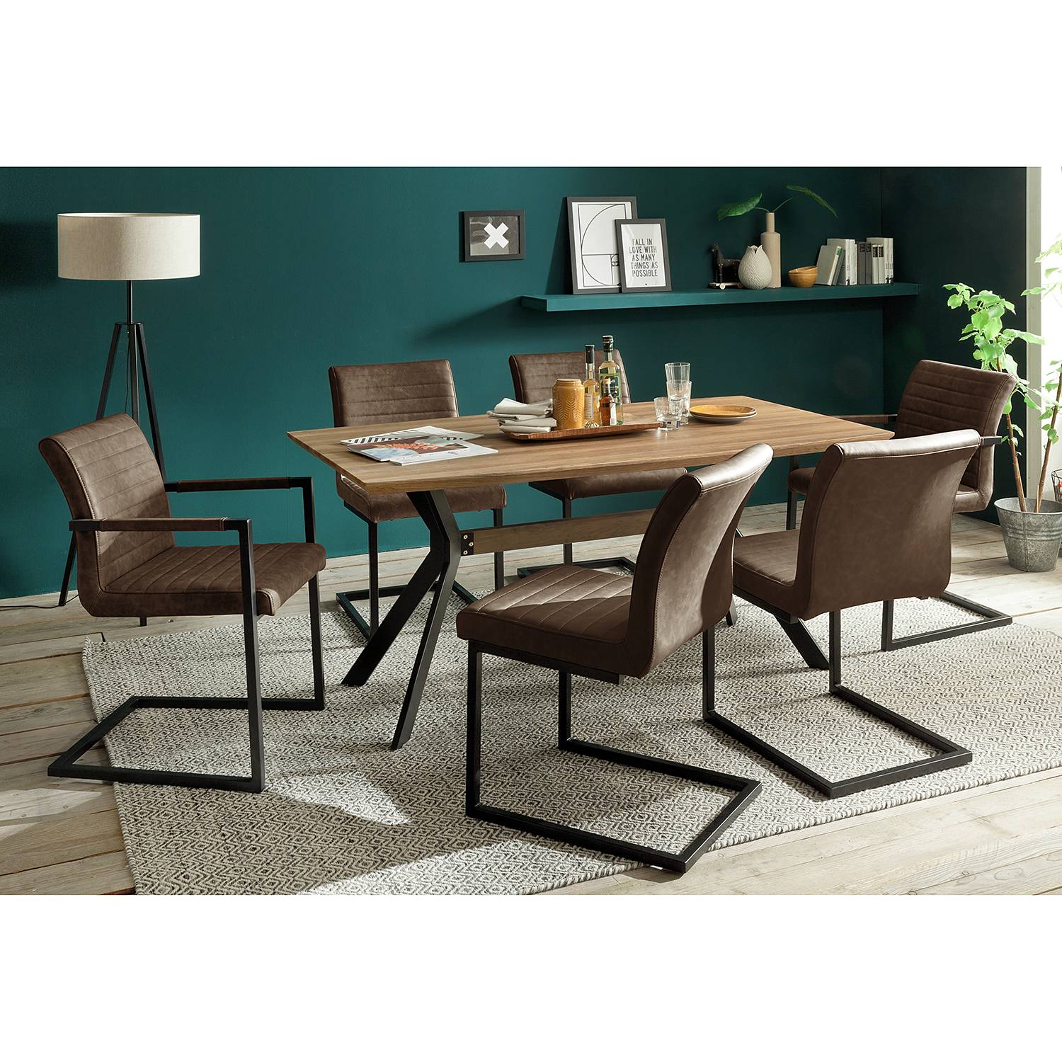 home24 Freischwinger Finga I 2er-Set 47 x 86 x 63cm Vintage Kunstleder Kasai: Braun Braun/Braun Schwarz von home24