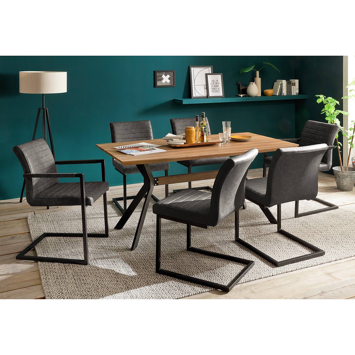 home24 Freischwinger Finga I 2er-Set 47 x 86 x 63cm Vintage Kunstleder Kasai: Grau Grau/Grau Schwarz von home24