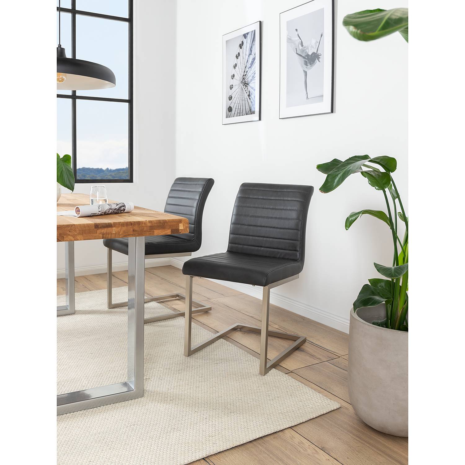 home24 Freischwinger Finga I 2er-Set 47 x 86 x 63cm Vintage Kunstleder Kasai: Grau Grau Edelstahl von home24