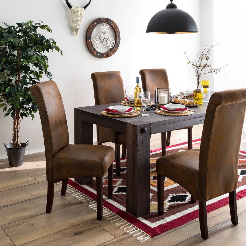 home24 Polsterstuhl Nello IV 2er-Set 47 x 108 x 64cm Braun von home24