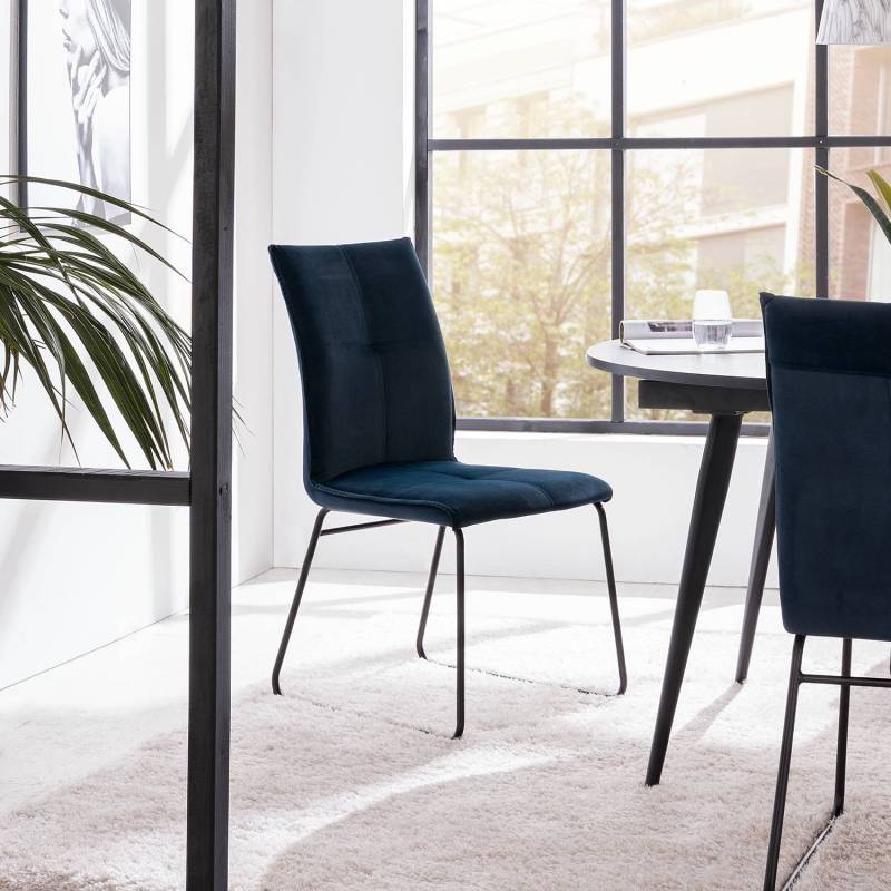 home24 Polsterstuhl Veera 2er-Set 46 x 89 x 57cm Grau/Nachtblau von home24