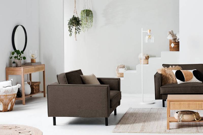 home24 XL Sessel Braun Webstoff Maila 117 x 81 x 96cm von home24