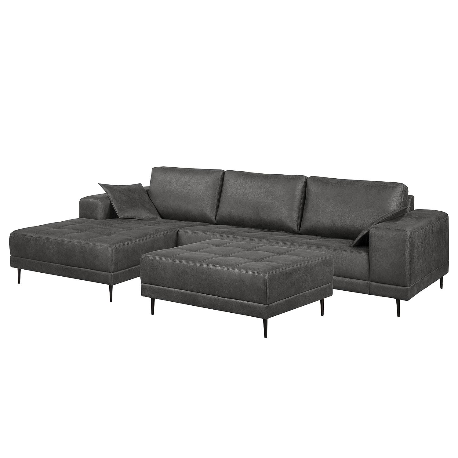 ars manufacti Ecksofa Flesk Basalt Microfaser 282x83x167 cm (BxHxT) mit Hocker Industrial von ars manufacti