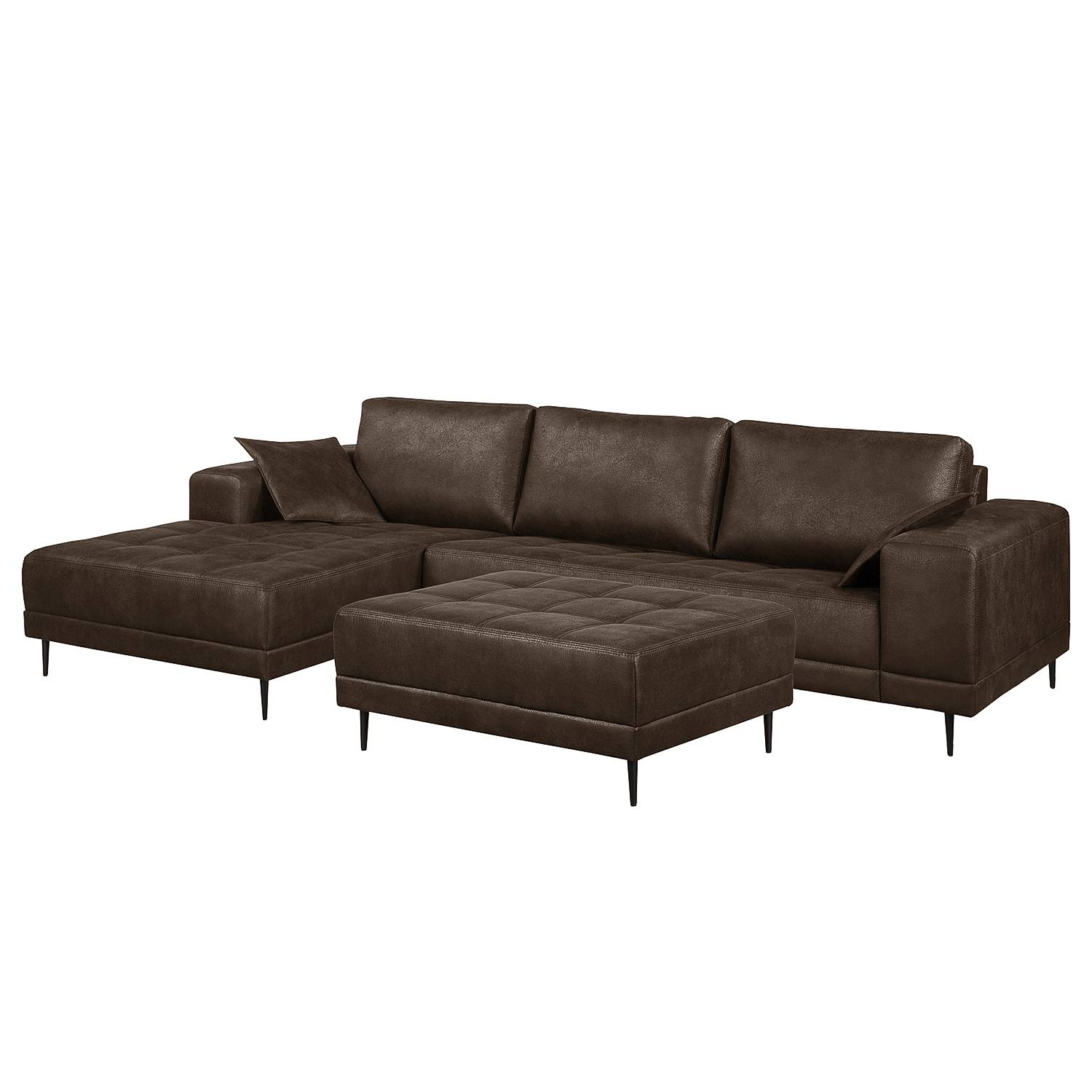 ars manufacti Ecksofa Flesk Braun Microfaser 282x83x167 cm (BxHxT) mit Hocker Industrial von ars manufacti