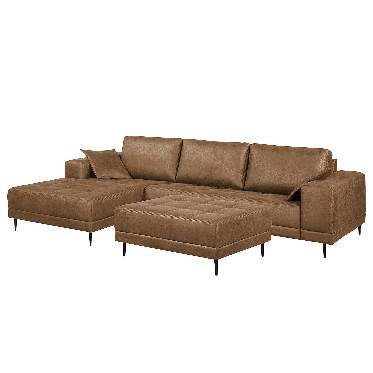 ars manufacti Ecksofa Flesk Hellbraun Microfaser 282x83x167 cm (BxHxT) mit Hocker Industrial von ars manufacti