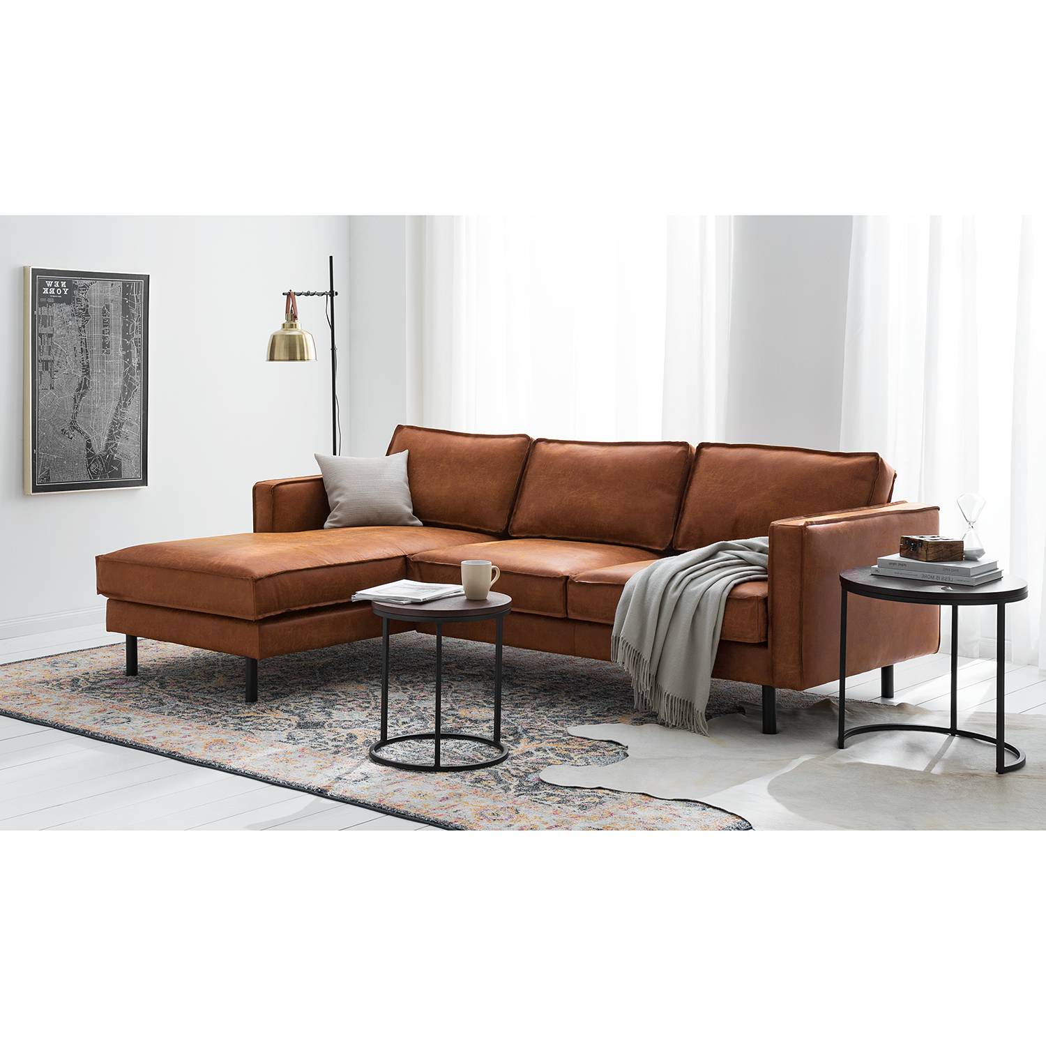 ars manufacti Ecksofa Fort Dodge 2-Sitzer Cognac Kunstleder 240x81x164 cm von kollected