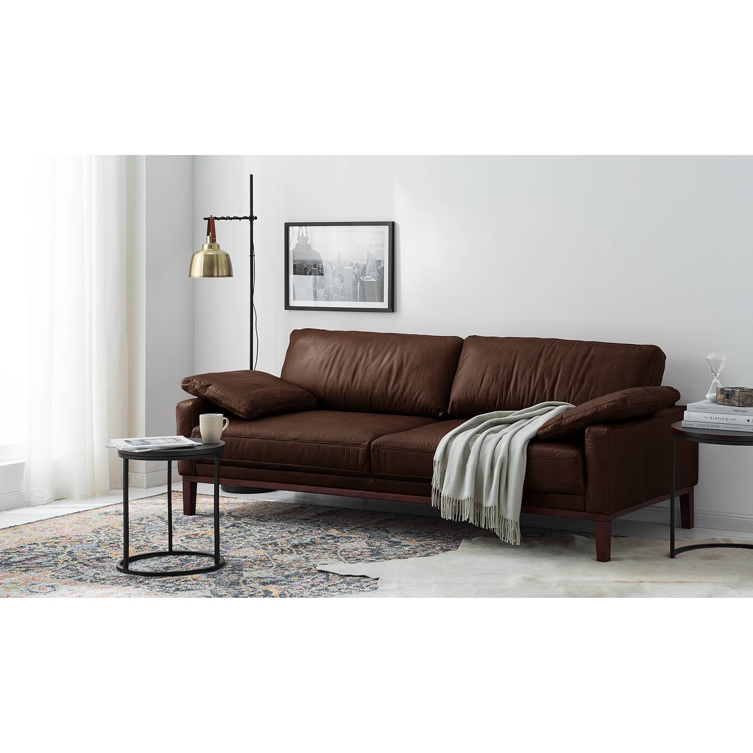 ars manufacti Sofa Horley 3-Sitzer Dunkelbraun Echtleder 212x76x94 cm von kollected