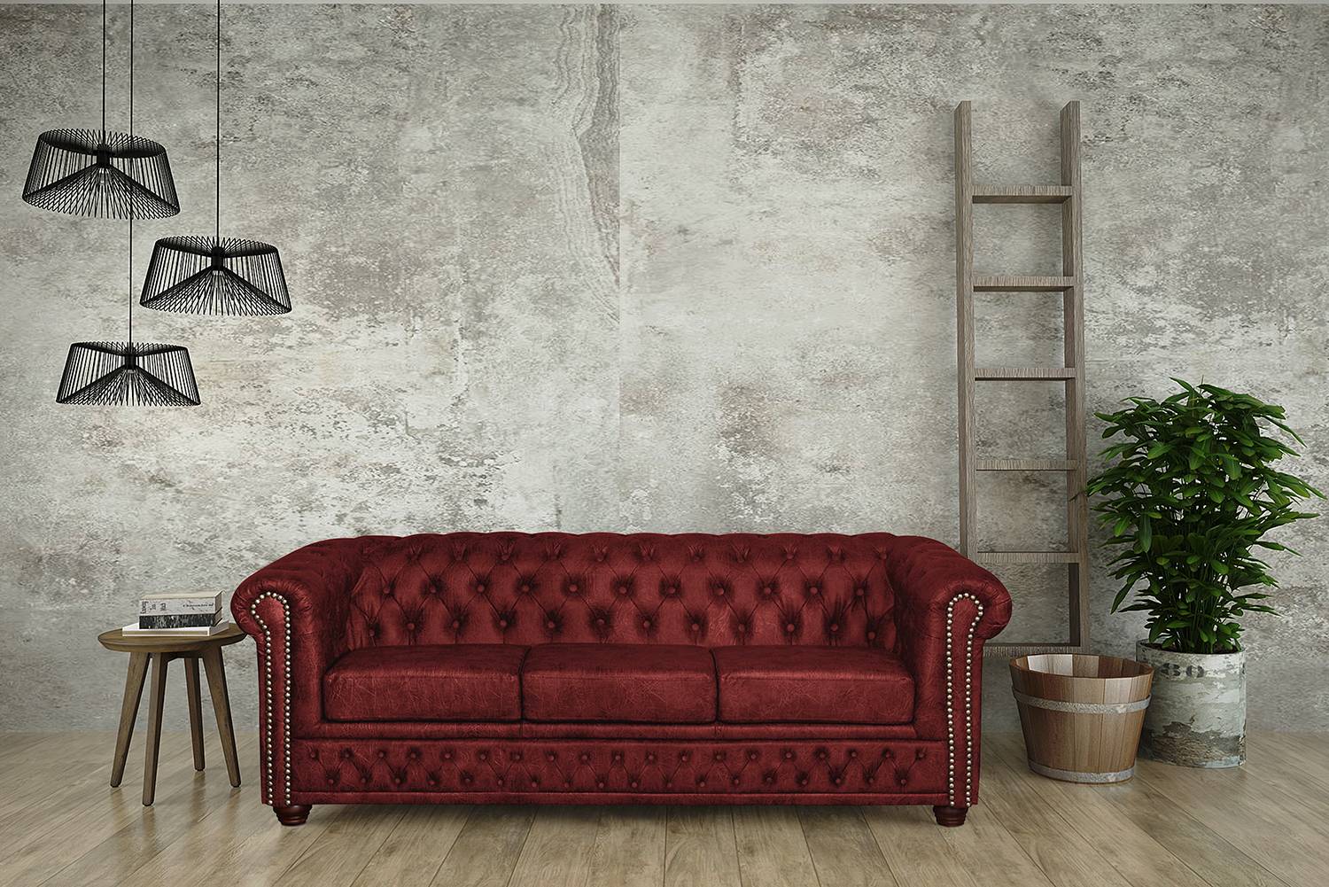 ars manufacti Sofa Kamaru 3-Sitzer Bordeaux Kunstleder 203x72x86 cm von kollected