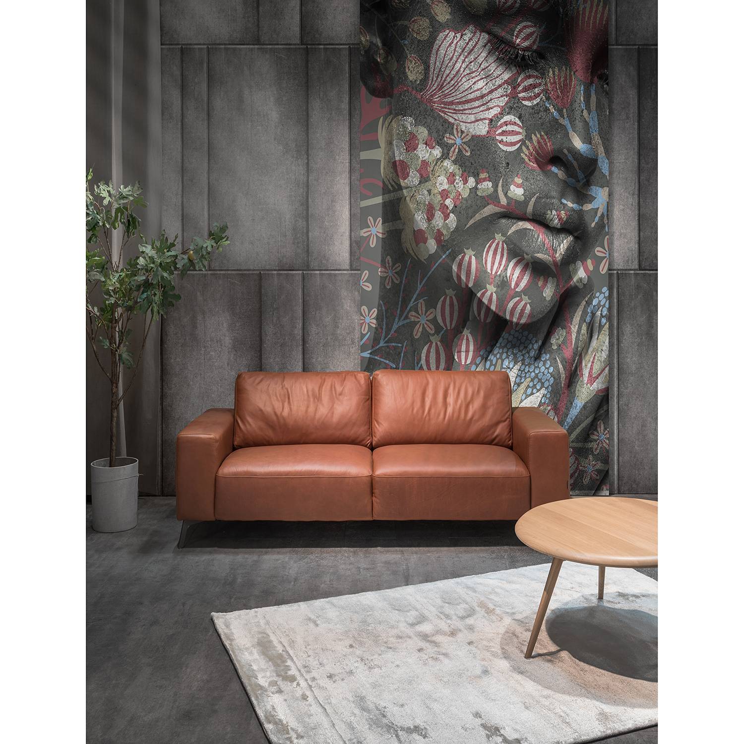 ars manufacti Sofa Volx 2-Sitzer Cognac Anilinleder 183x79x94 cm (BxHxT) Industrial von Lars Larson