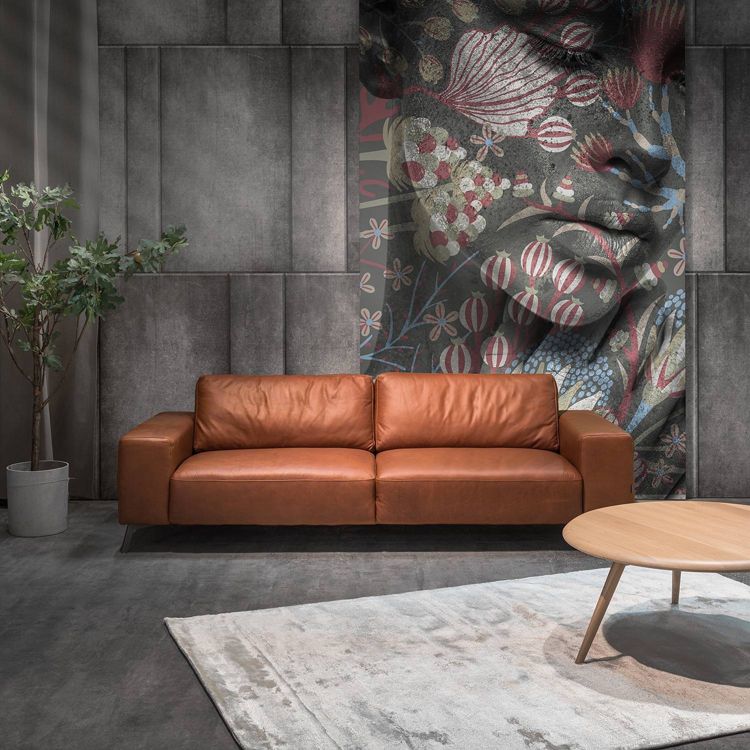 ars manufacti Sofa Volx 3-Sitzer Cognac Anilinleder 242x79x94 cm (BxHxT) Industrial von Lars Larson