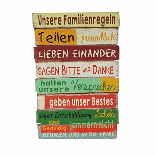 Planken-Schild "Familienregeln", Wandbild, Dekoschild, Holz-Latten von art decor