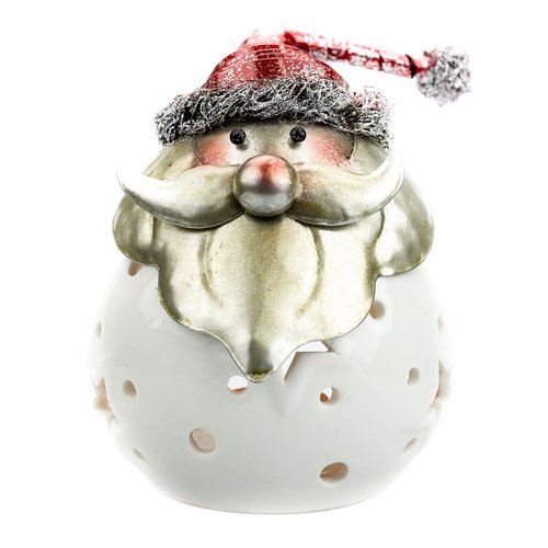 Windlicht Dekofigur Weihnachtsmann, Weihnachtsdekoration Santa, Keramik/Metall, Kerzenhalter von art decor