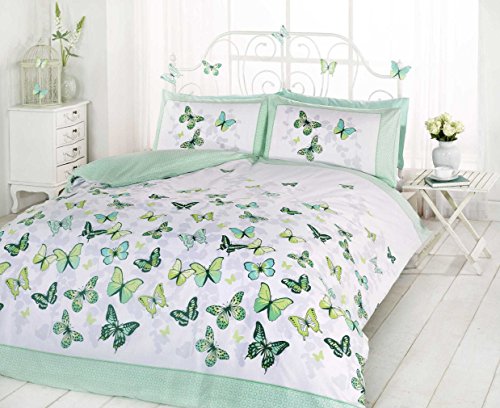 Rapport Home Grünes Bettwäsche-Set für Einzelbett, Bettbezug und 1 Kissenbezug, Schmetterlingsmotiv, für Mädchen, Baumwolle Polyester von Rapport Home