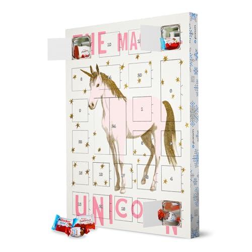 Adventskalender XXL mit Produkten von Kinder® Glitzernde Einhorn Magie artboxONE Adventskalender Typografie von artboxONE