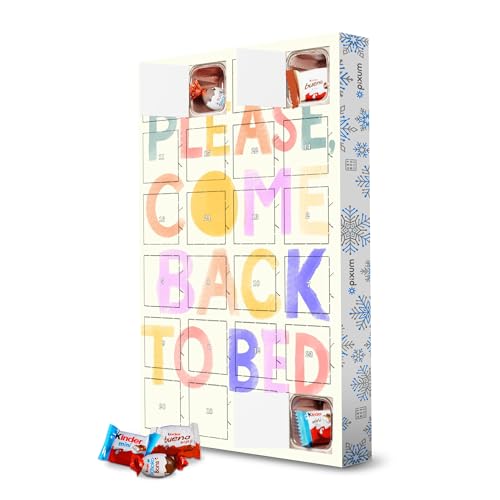 Adventskalender mit Produkten von Kinder® Bitte komm zurück ins Bett artboxONE Adventskalender Typografie von artboxONE