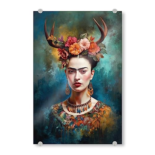 artboxONE Acrylglasbild 120x80 cm Floral Frida Floral Love - Bild wandbild Frida Kahlo von artboxONE