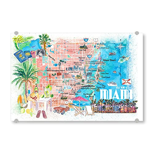 artboxONE Acrylglasbild 120x80 cm Städte Miami Florida Travel Map - Bild Miami Amerika Bayfront Park von artboxONE