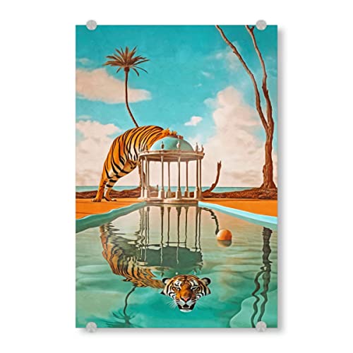 artboxONE Acrylglasbild 120x80 cm Tiere SURREALISMUS-Tiger IM Pool - Bild surrealismus innenarchitektur Moderne Kunst von artboxONE