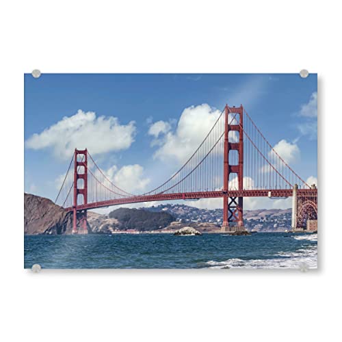 artboxONE Acrylglasbild 150x100 cm Architektur Strandblick auf die Brücke - Bild golden Gate Bridge von artboxONE