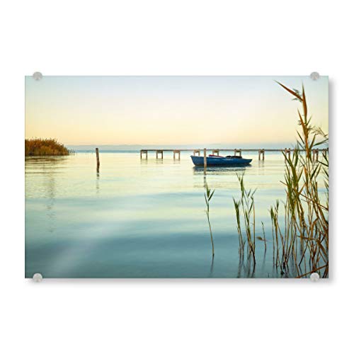 artboxONE Acrylglasbild 150x100 cm Natur Morgenstimmung am Neusiedler See - Bild Boot Burgenland morgenstimmung von artboxONE